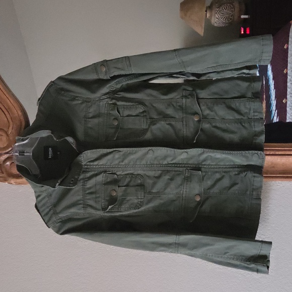 Kensie Utility Military Mock Neck Olive Zip Jacket EUC 💚💚 - Picture 3 of 6